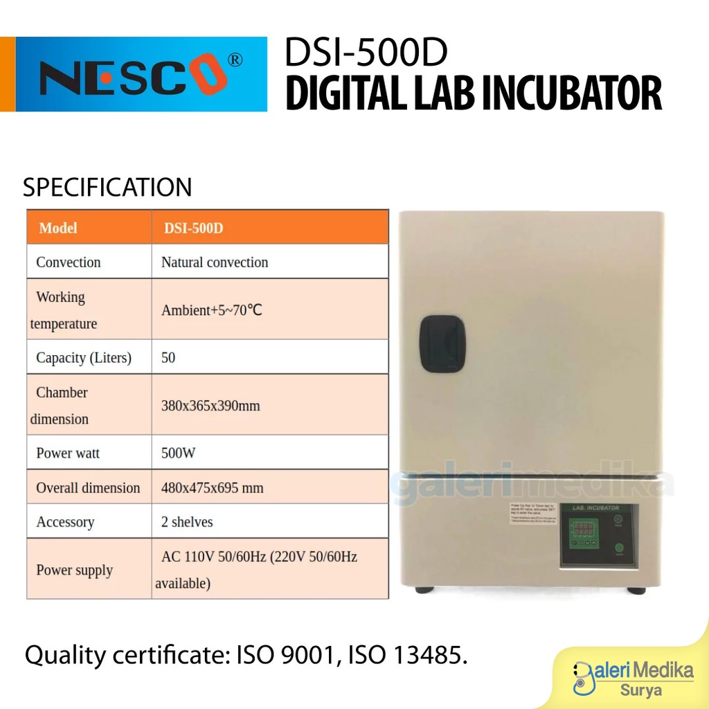 Lab Incubator Nesco DSI-500D 50 Liter