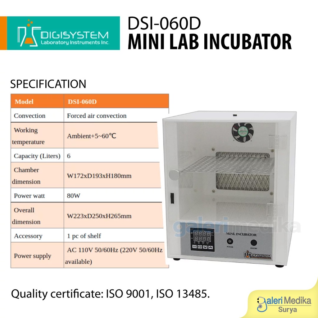 Mini Lab Incubator DigiSystem DSI-060D 6 Liter