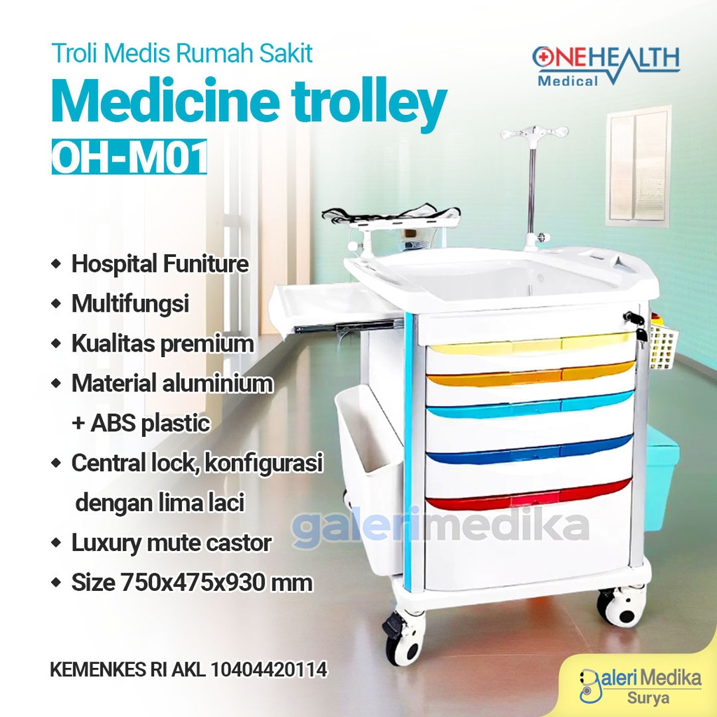 OneHealth OH-M01 Troli Medis Rumah Sakit Multifungsi