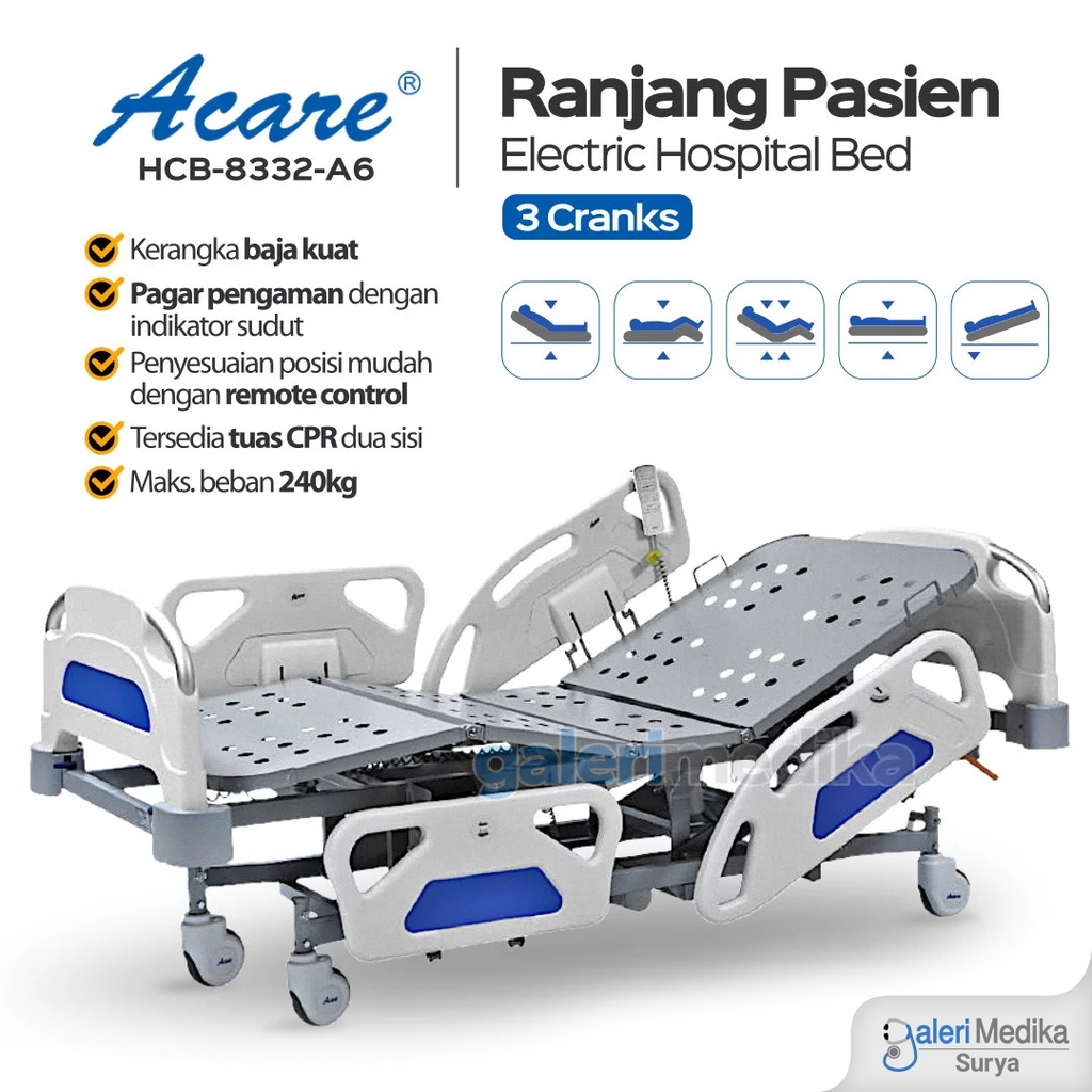 Ranjang Pasien Elektrik Acare HCB-8332-A6 3 Crank